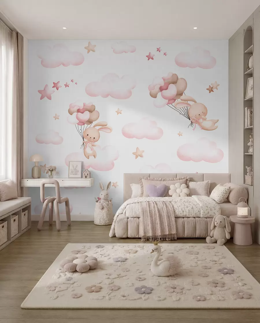 murales de pared Lindo conejo y globos u95399d1