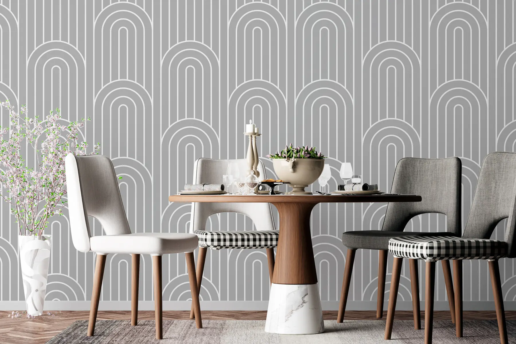 murales de pared Los arcos gráficos geométricos son la nueva tendencia gris boho w00137v1