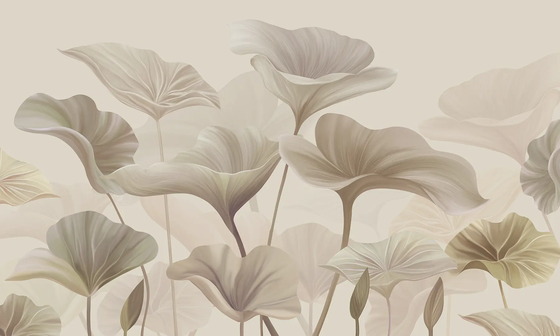 murales de pared Preciosas hojas grandes en color beige. w00385v3