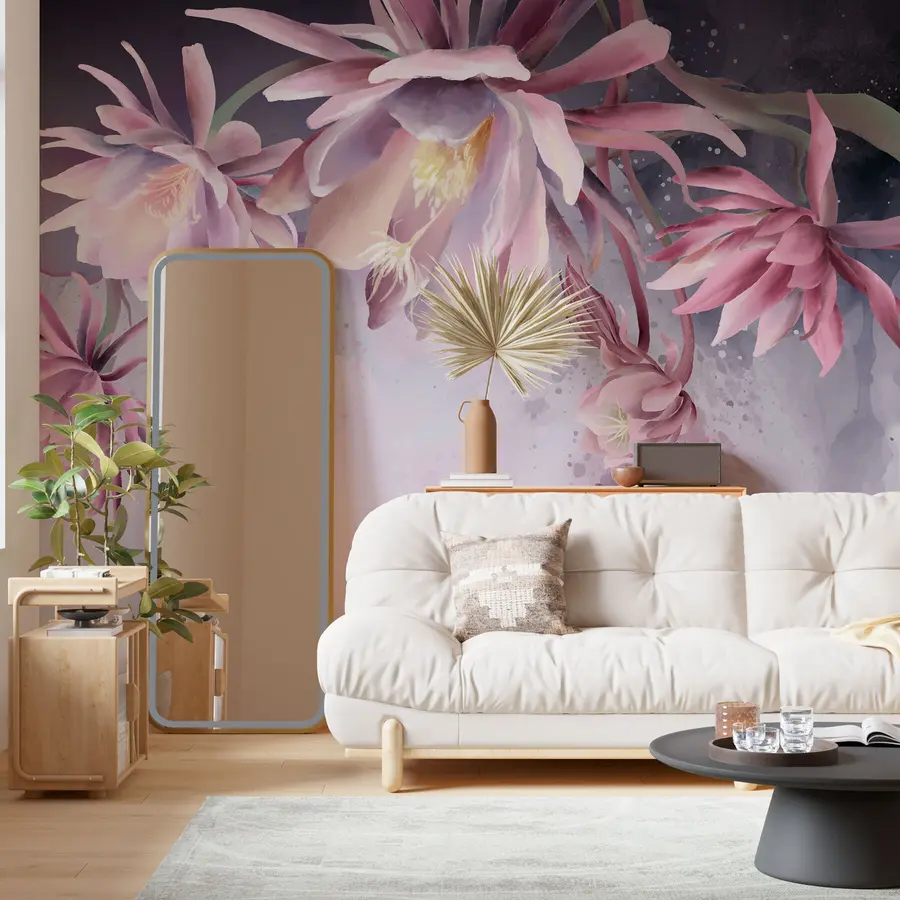 murales de pared Grandes flores de nenúfar sobre un fondo abstracto de acuarela w00387