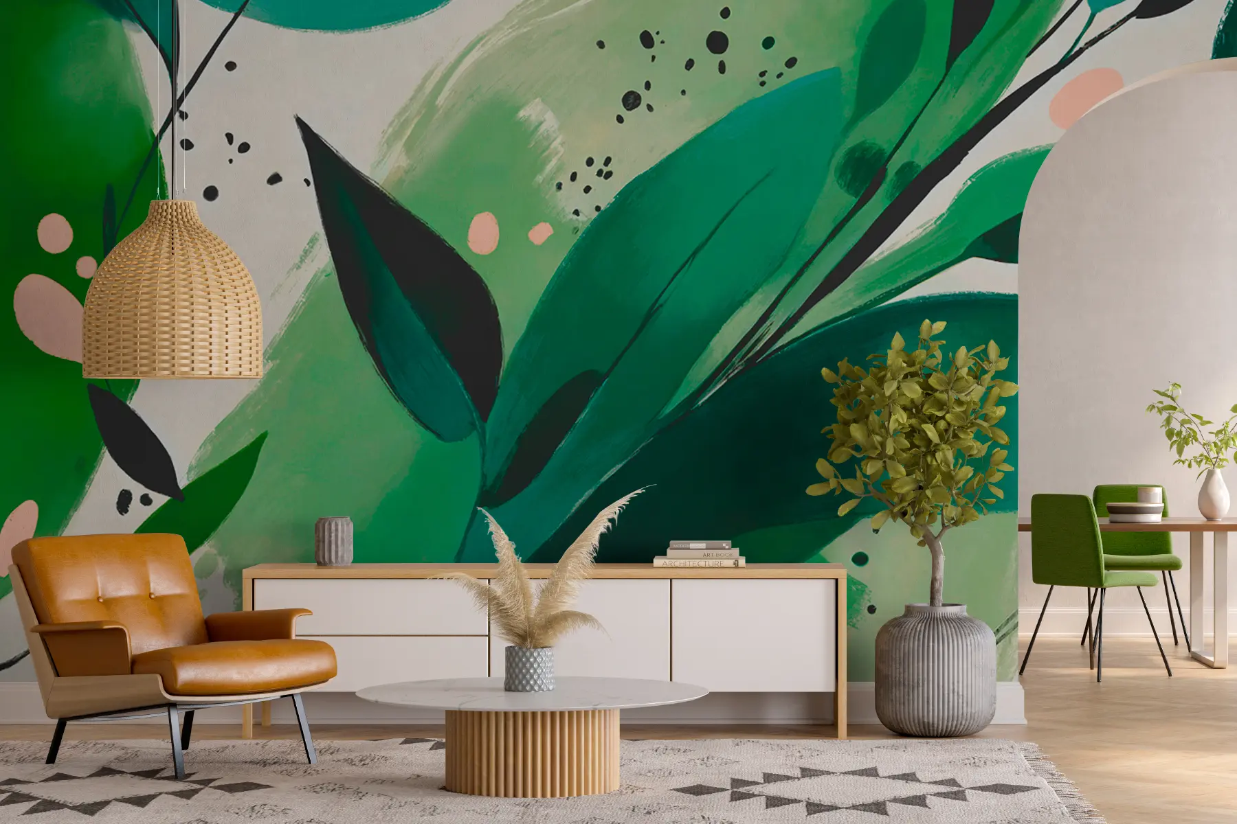 murales de pared Motivos florales y hojas con estampado abstracto, minimalismo w00394