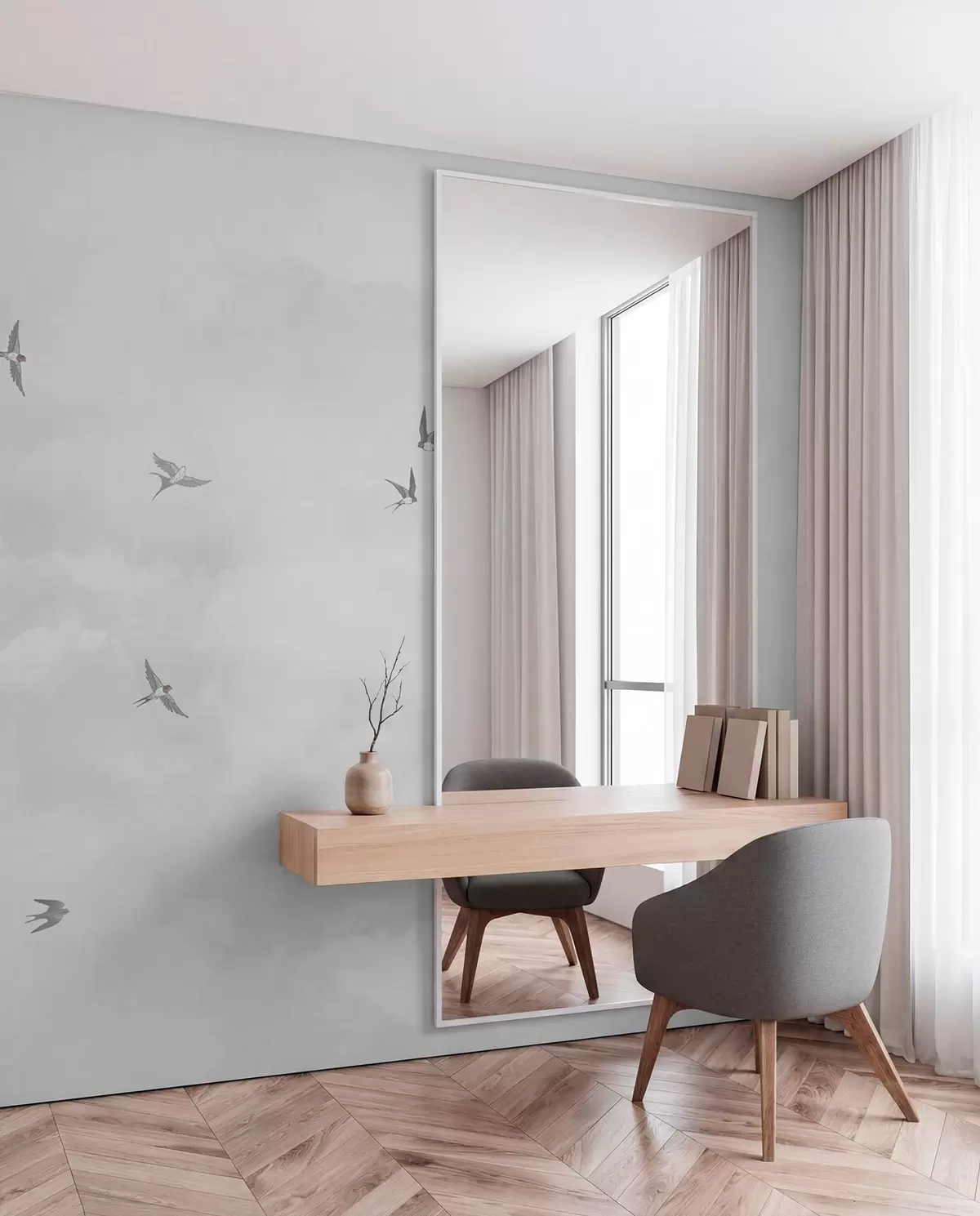 murales de pared Golondrinas en cielo plateado w00526v1