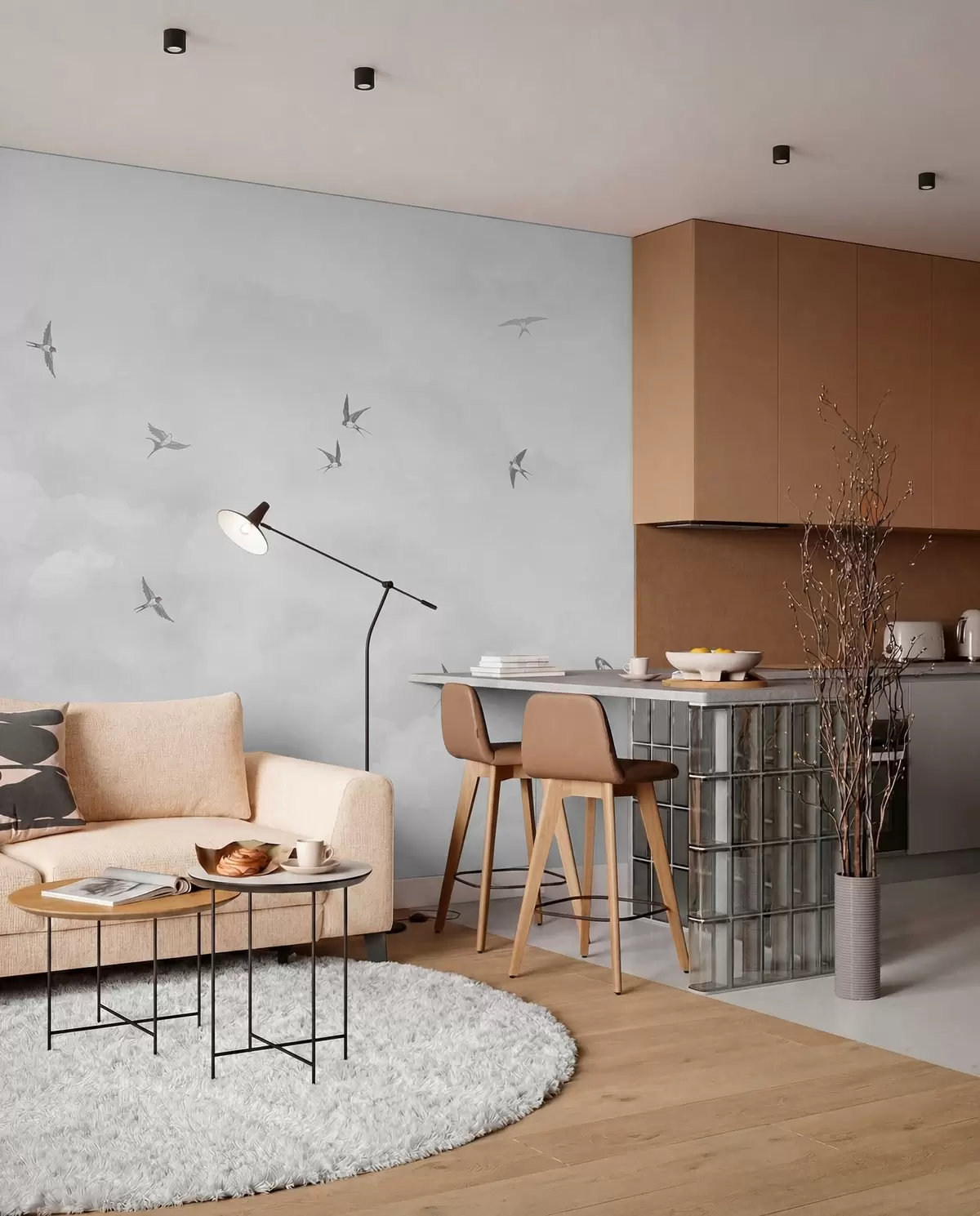 murales de pared Golondrinas en cielo plateado w00526v1