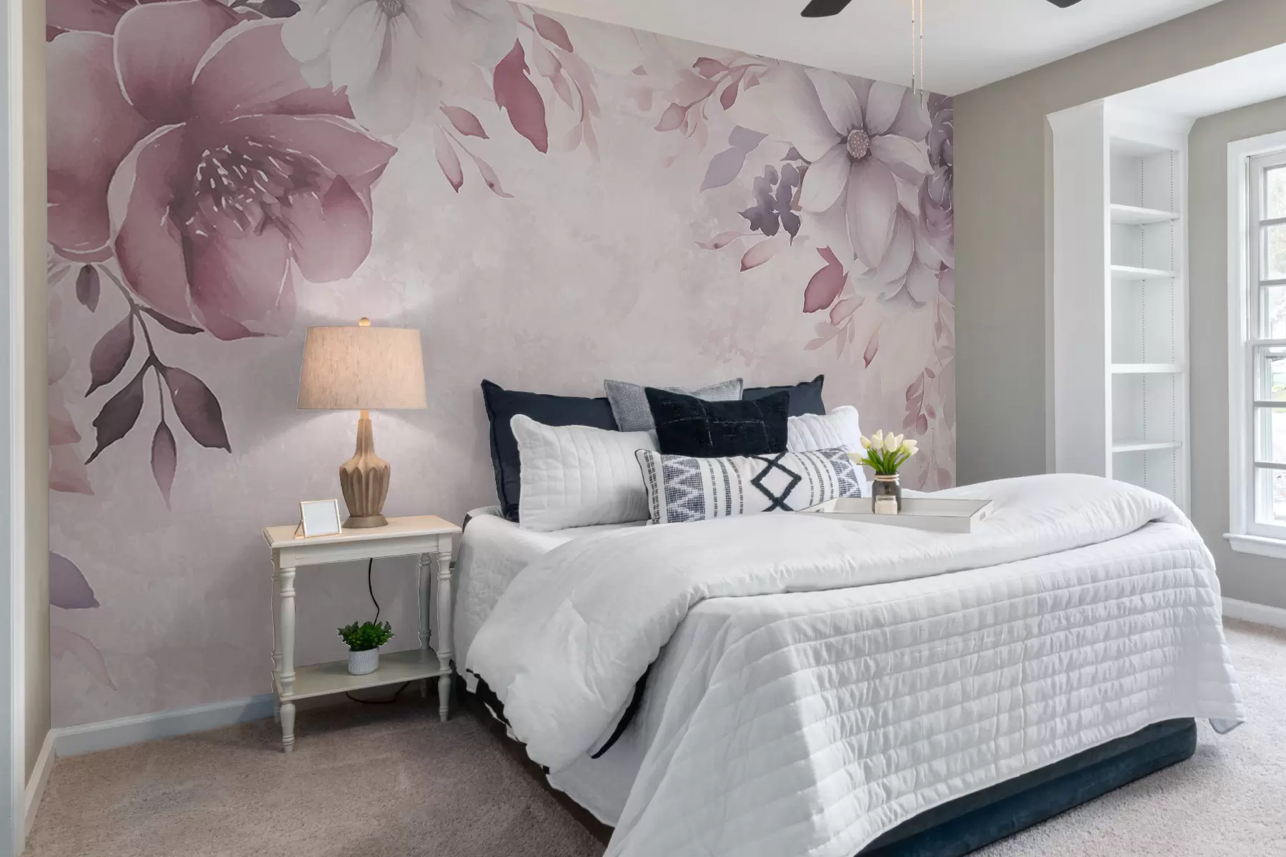 murales de pared flores grandes, flores rosadas, delicadas, color rosa w00606