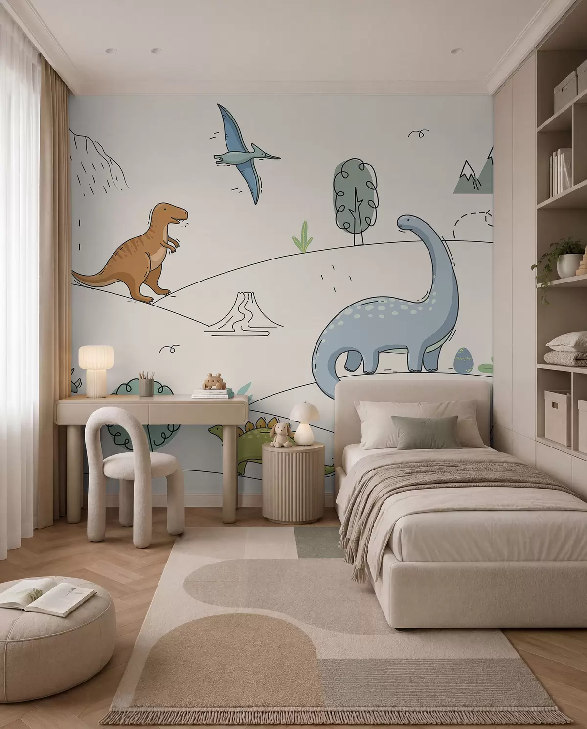 murales de pared Dinosaurios coloridos en las colinas w00637