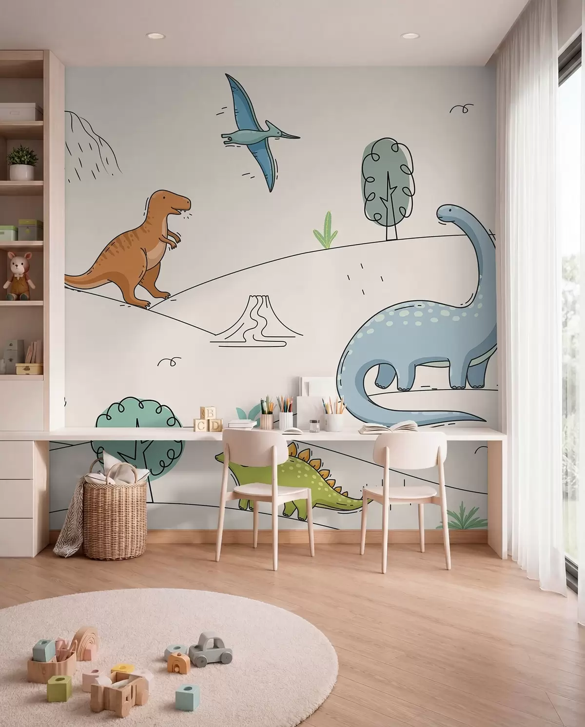 murales de pared Dinosaurios coloridos en las colinas w00637