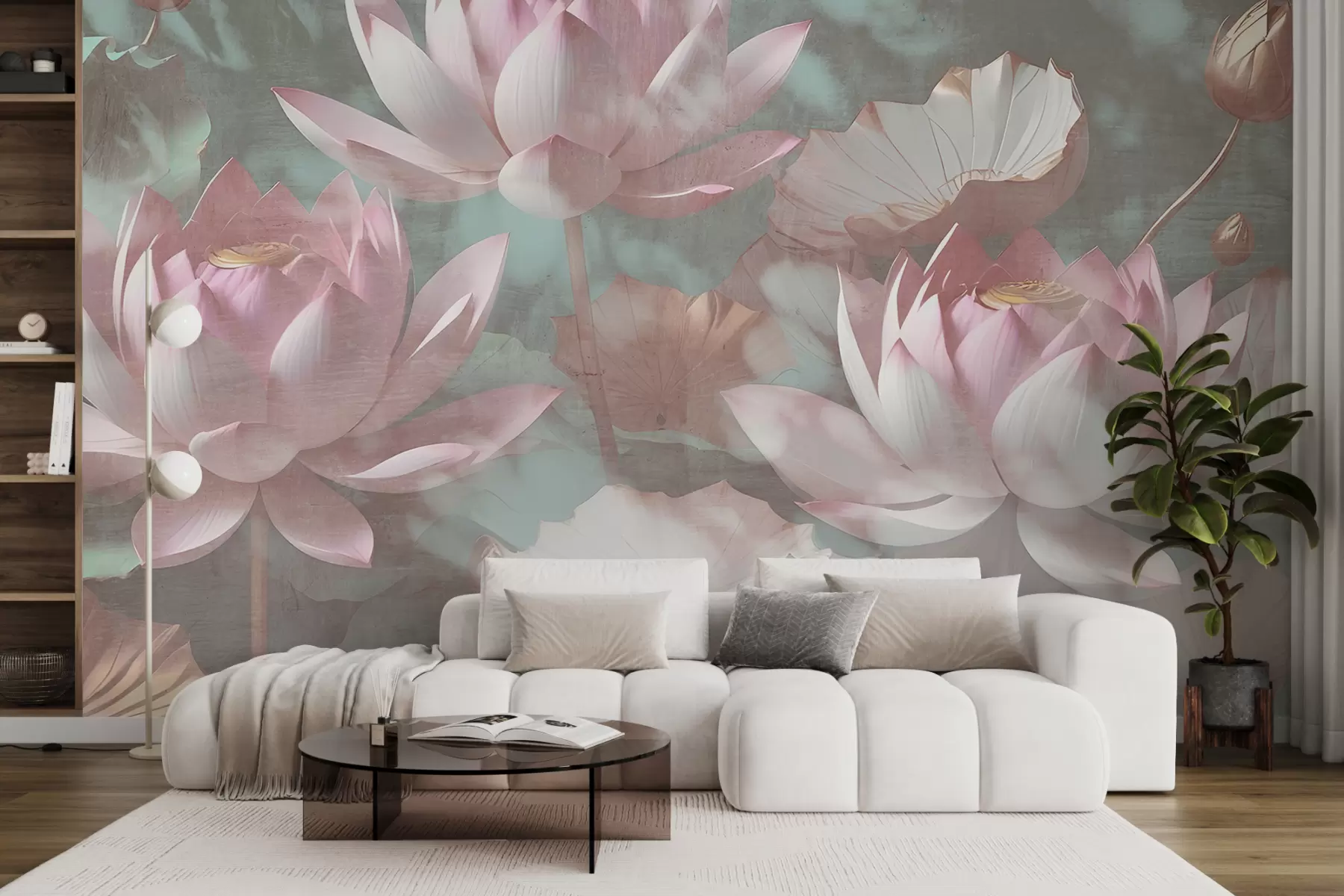 murales de pared Un primer plano de varias delicadas flores de loto rosa sobre un fondo suave y borroso w00710