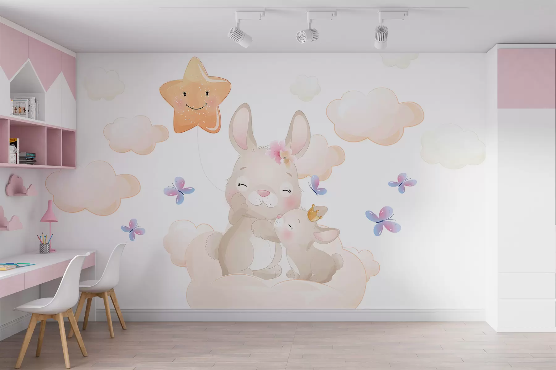 murales de pared Conejitos con un globo w00782