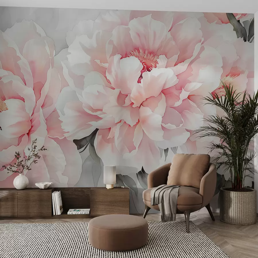 murales de pared Grandes flores rosadas delicadas w00870