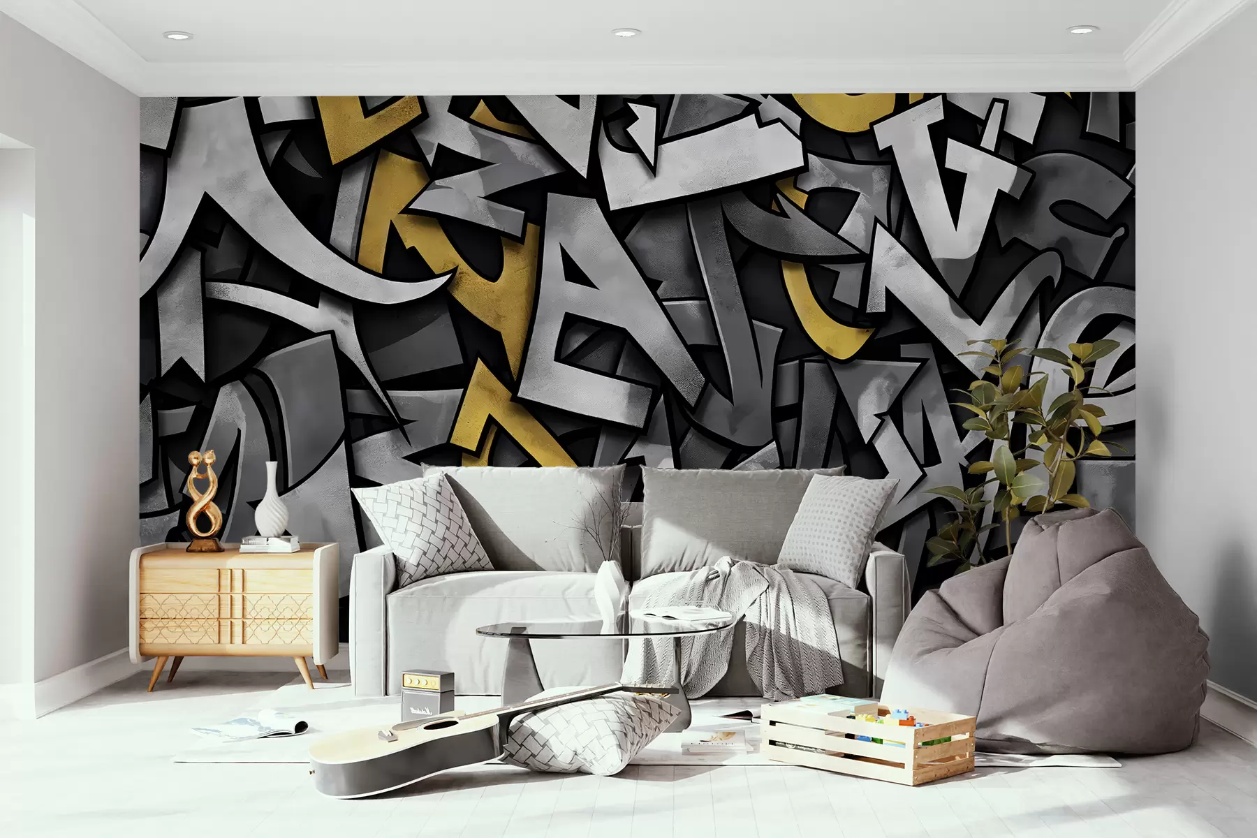 murales de pared Letras mayúsculas de graffiti en amarillo w01186