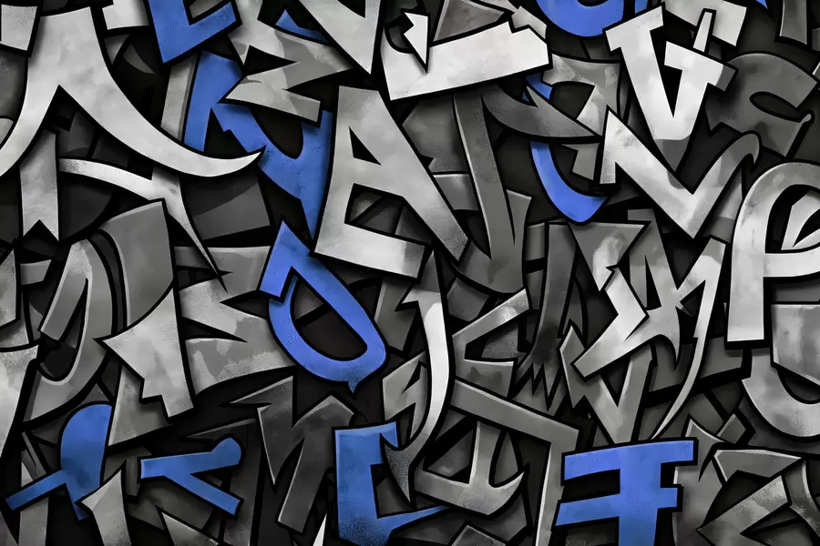 murales de pared Letras mayúsculas de graffiti en color azul w01186v1