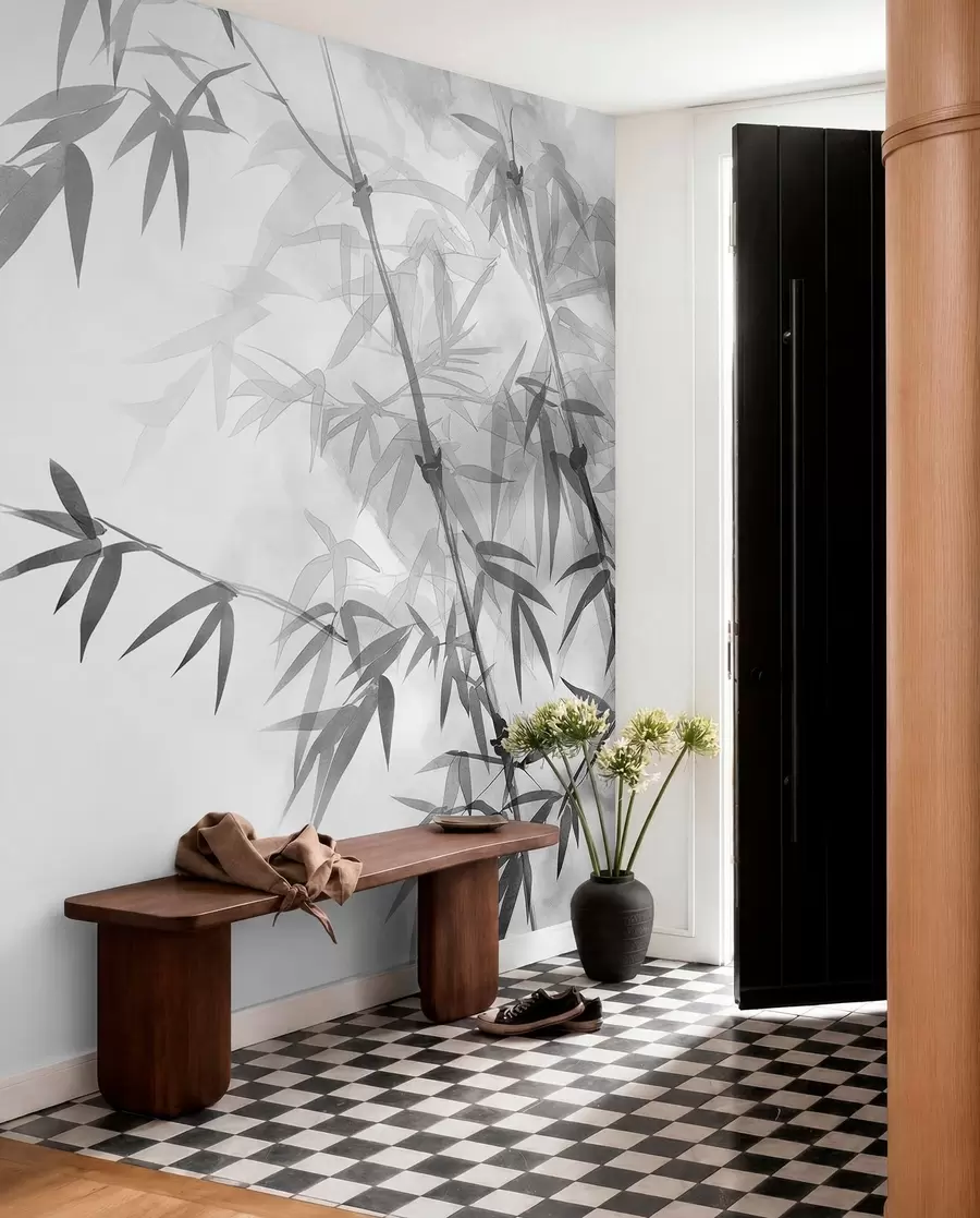 murales de pared Bambú en acuarela gris w00687v1