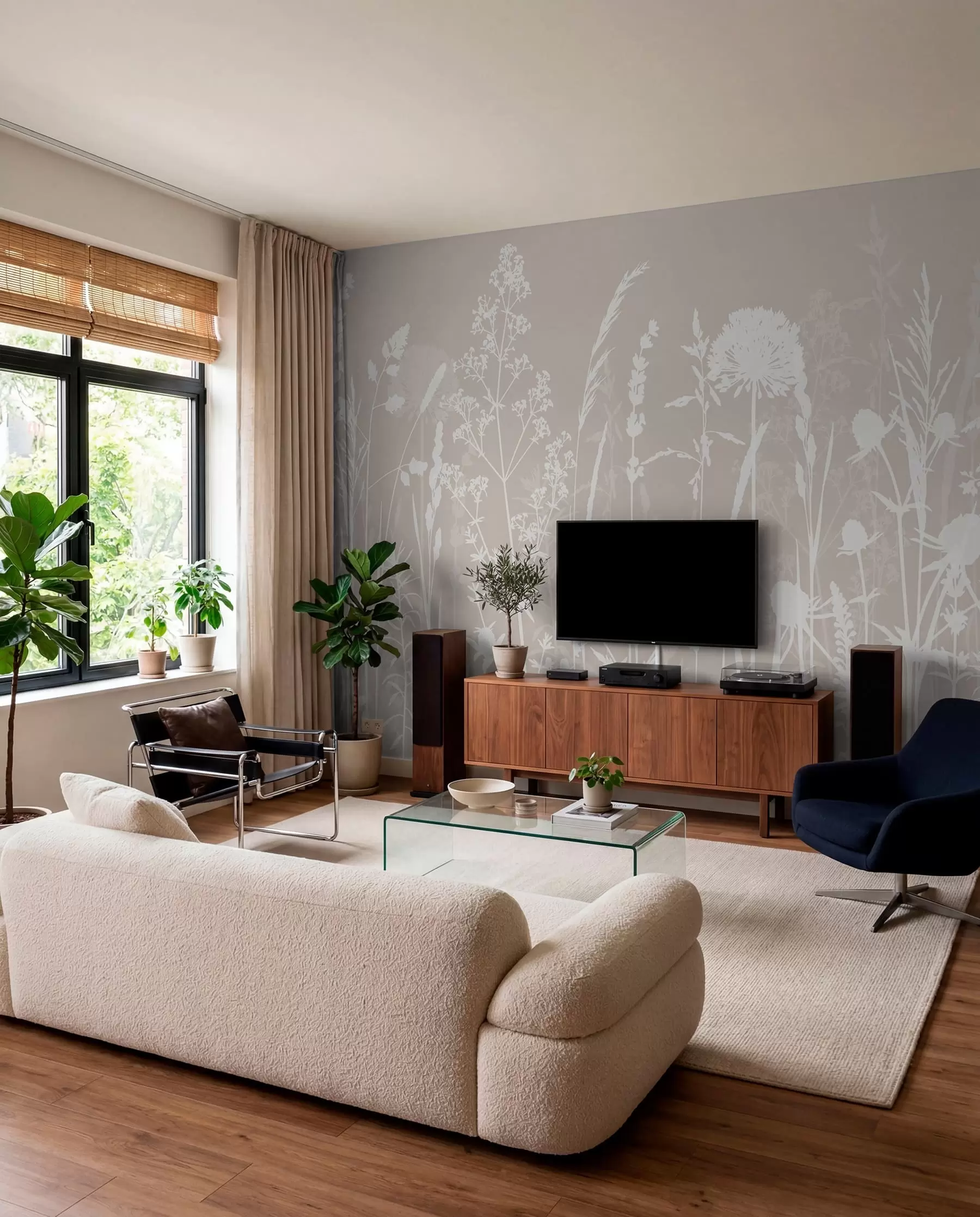 murales de pared Siluetas de flores blancas w01270