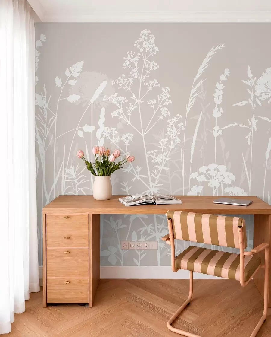 murales de pared Minimalismo de flores y plantas de campo suaves w01270
