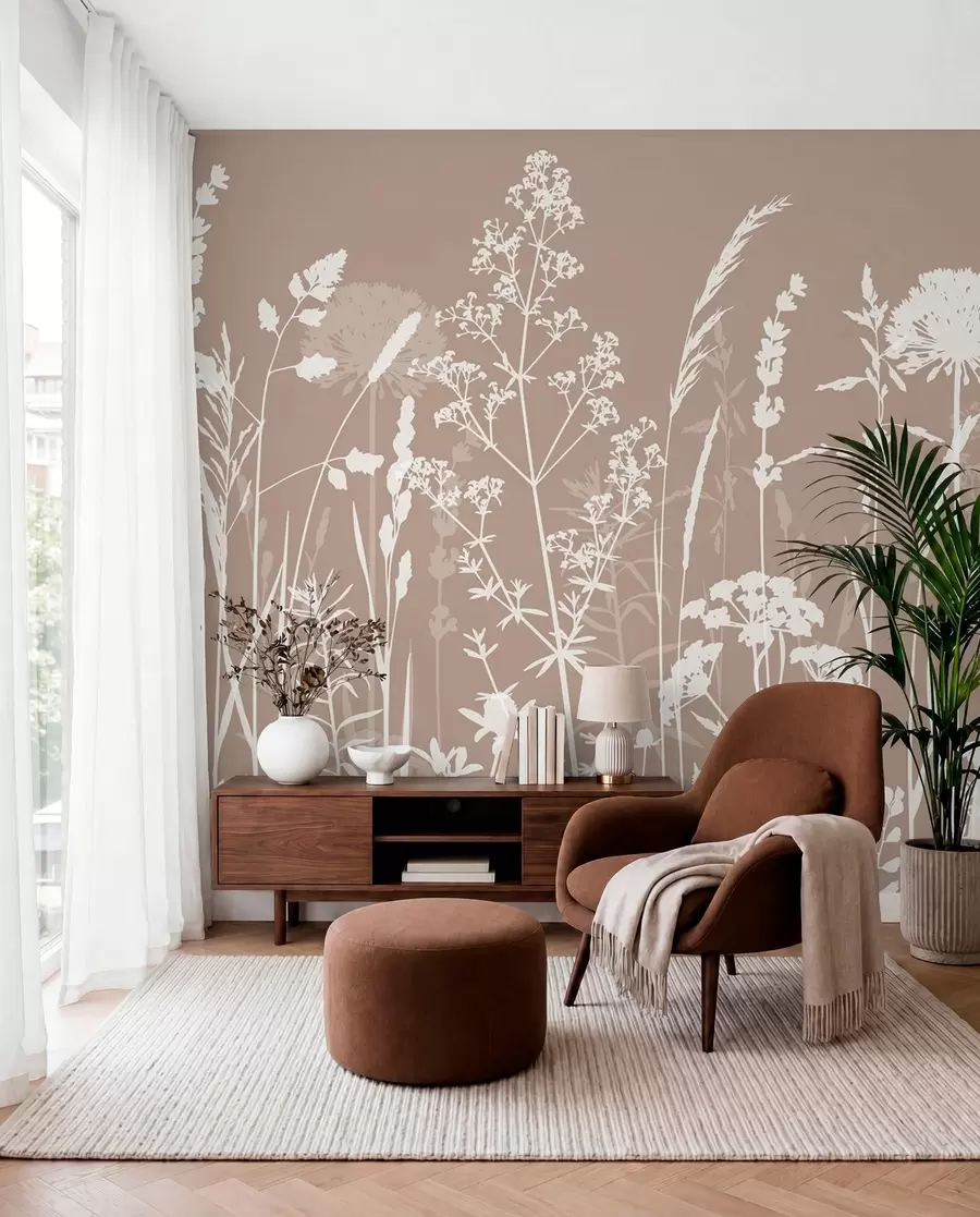 murales de pared Siluetas de flores sobre topo w01270v3