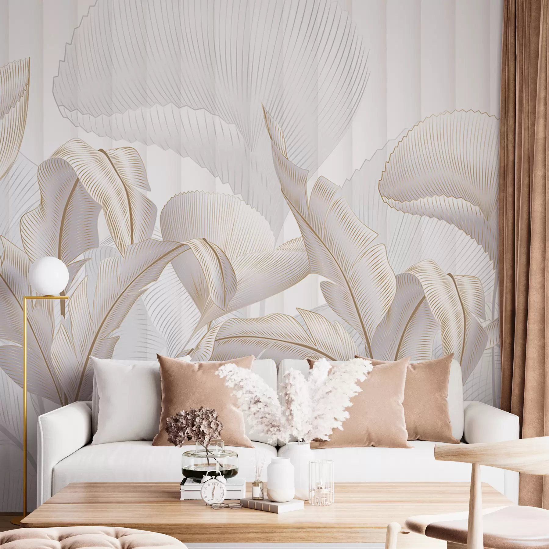 murales de pared Primer plano de hojas tropicales sobre fondo blanco con textura w01237