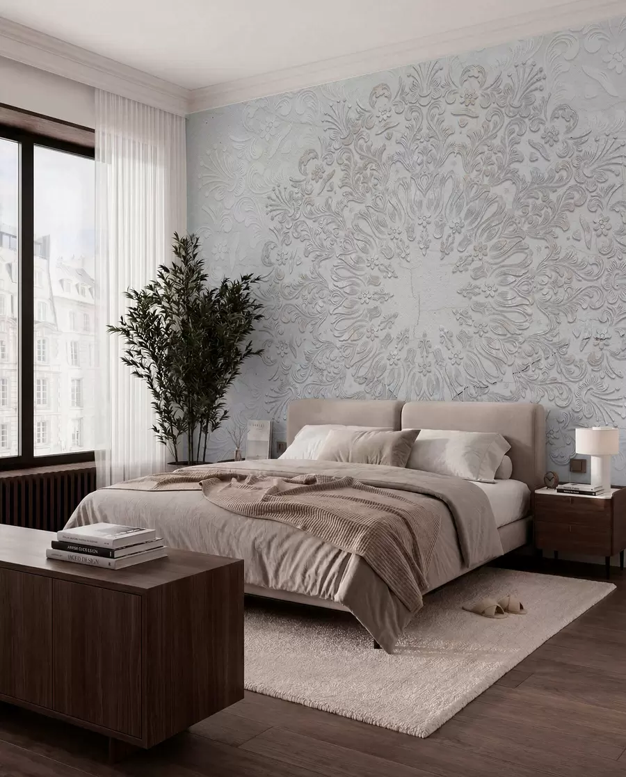 murales de pared Un estampado de mandala muy detallado que crea un hermoso y delicado diseño de encaje w01249