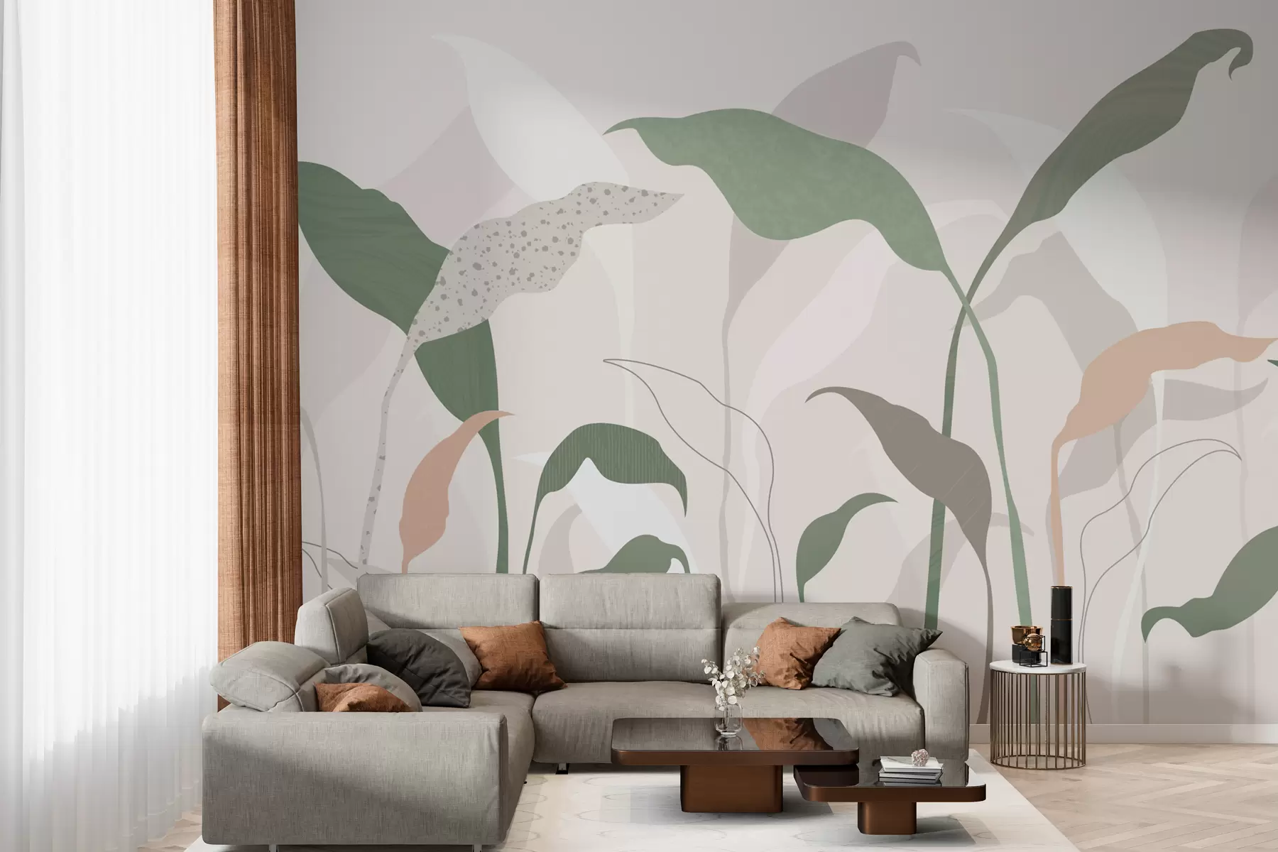 murales de pared Hojas tropicales y colores delicados. w01222