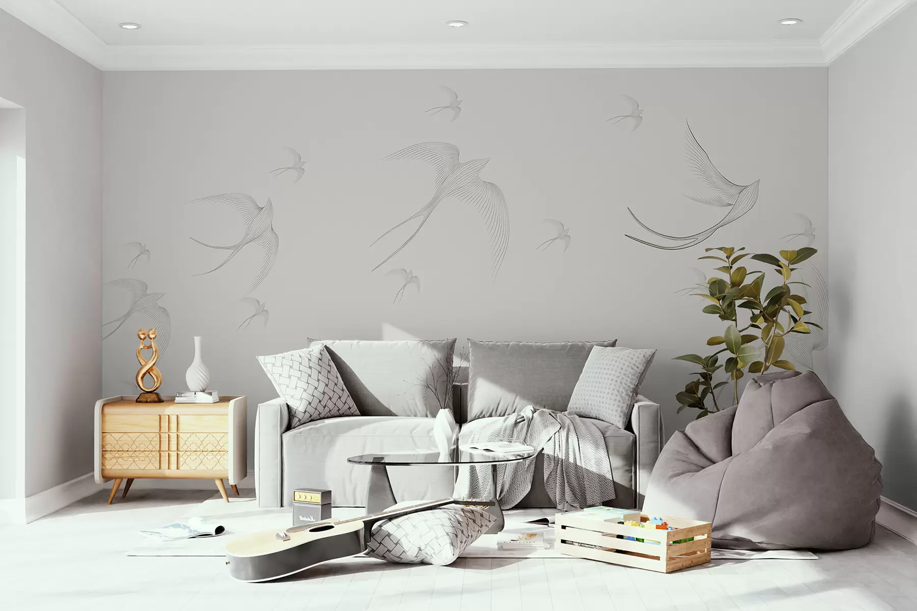 murales de pared Golondrinas lineales sobre fondo beige w01264v1