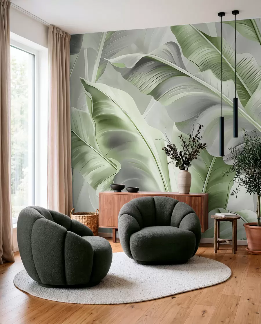 murales de pared Hojas de banano en salvia w07876v3