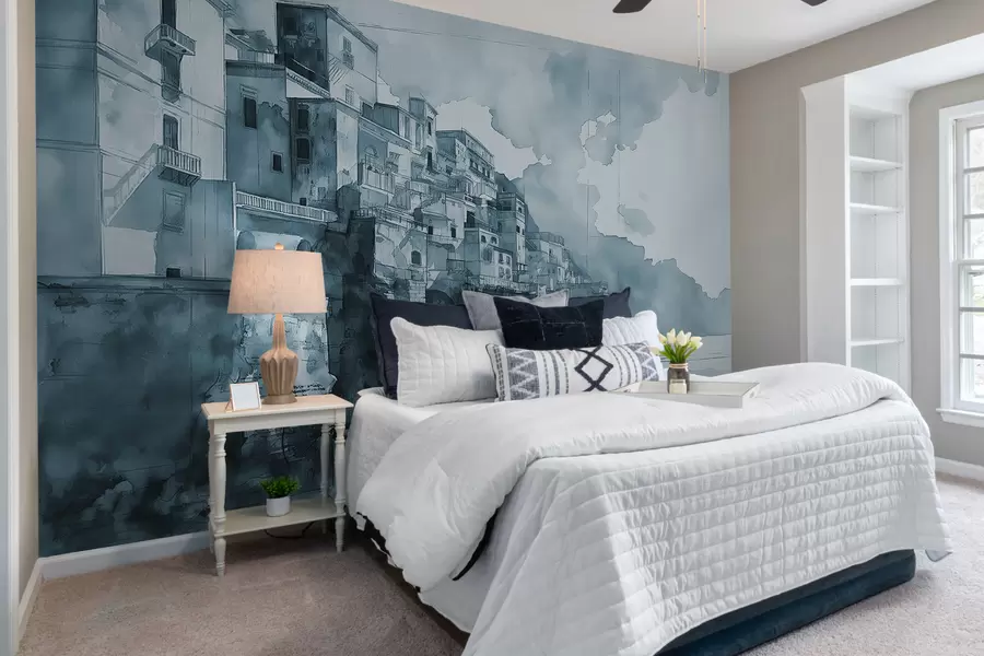 murales de pared Ciudad acuarela pintada sobre el agua en tonos azules. w07879