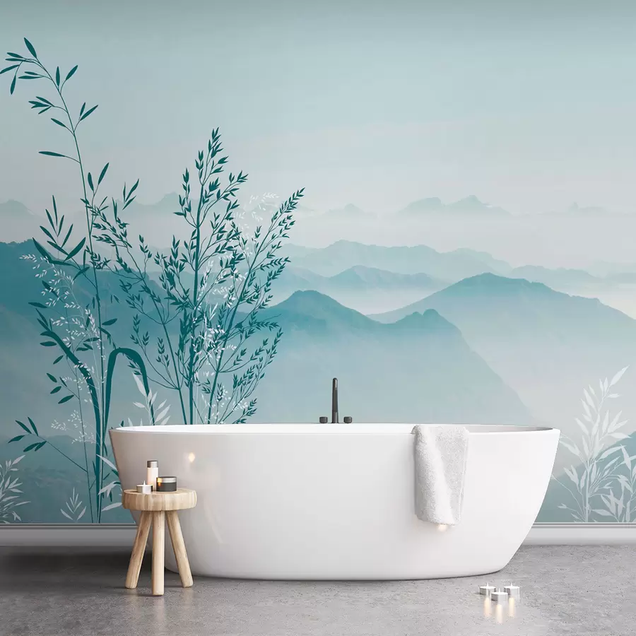 murales de pared Vista a la montaña con plantas y flores w07910