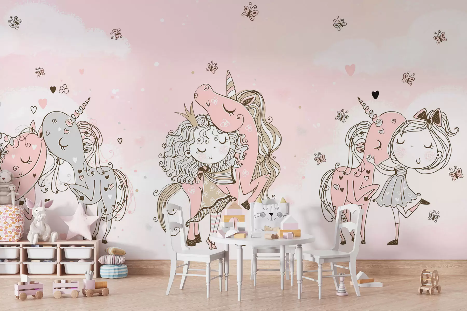 murales de pared Chicas encantadoras y ponis de estilo escandinavo para niñas. w07914