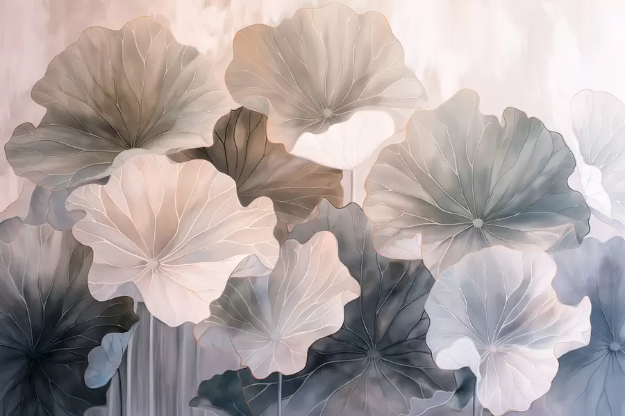 murales de pared Grandes hojas de loto están pintadas con acuarelas. w07938