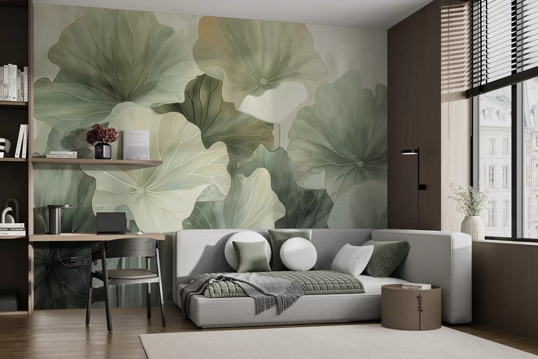 murales de pared Abanicos de hojas superpuestos w07938v1