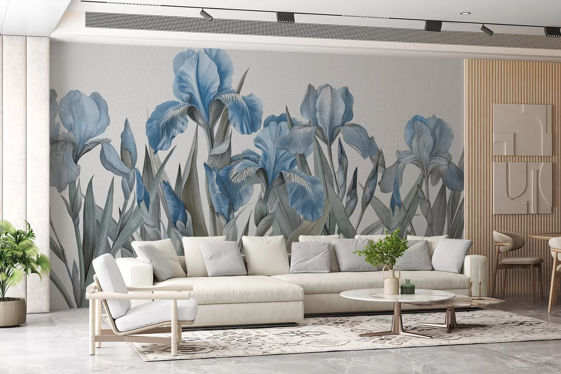 murales de pared Grandes lirios azules pintados sobre un muro de hormigón blanco w07949v4