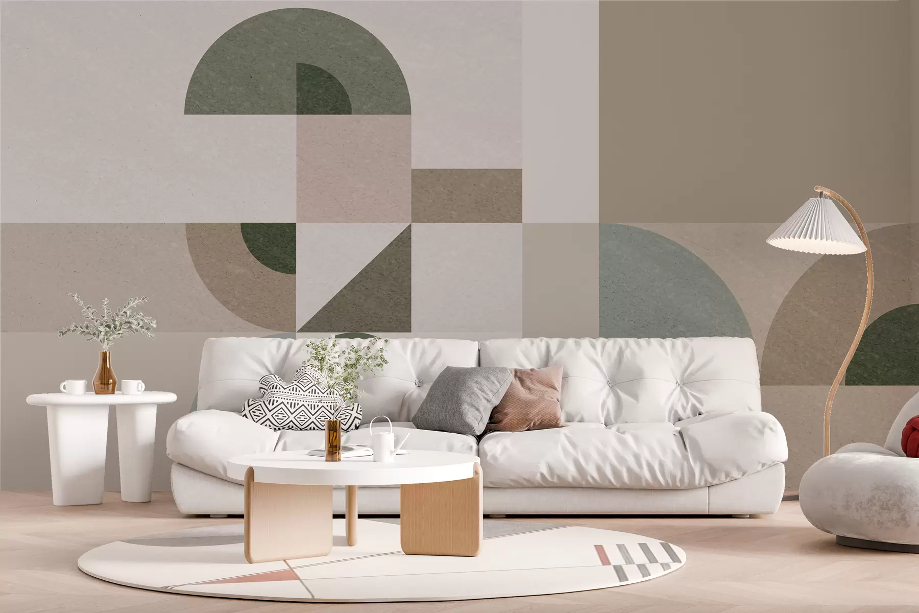 murales de pared Geometría texturizada abstracta en estilo Art Déco en tonos beige, marrón y verde w08049