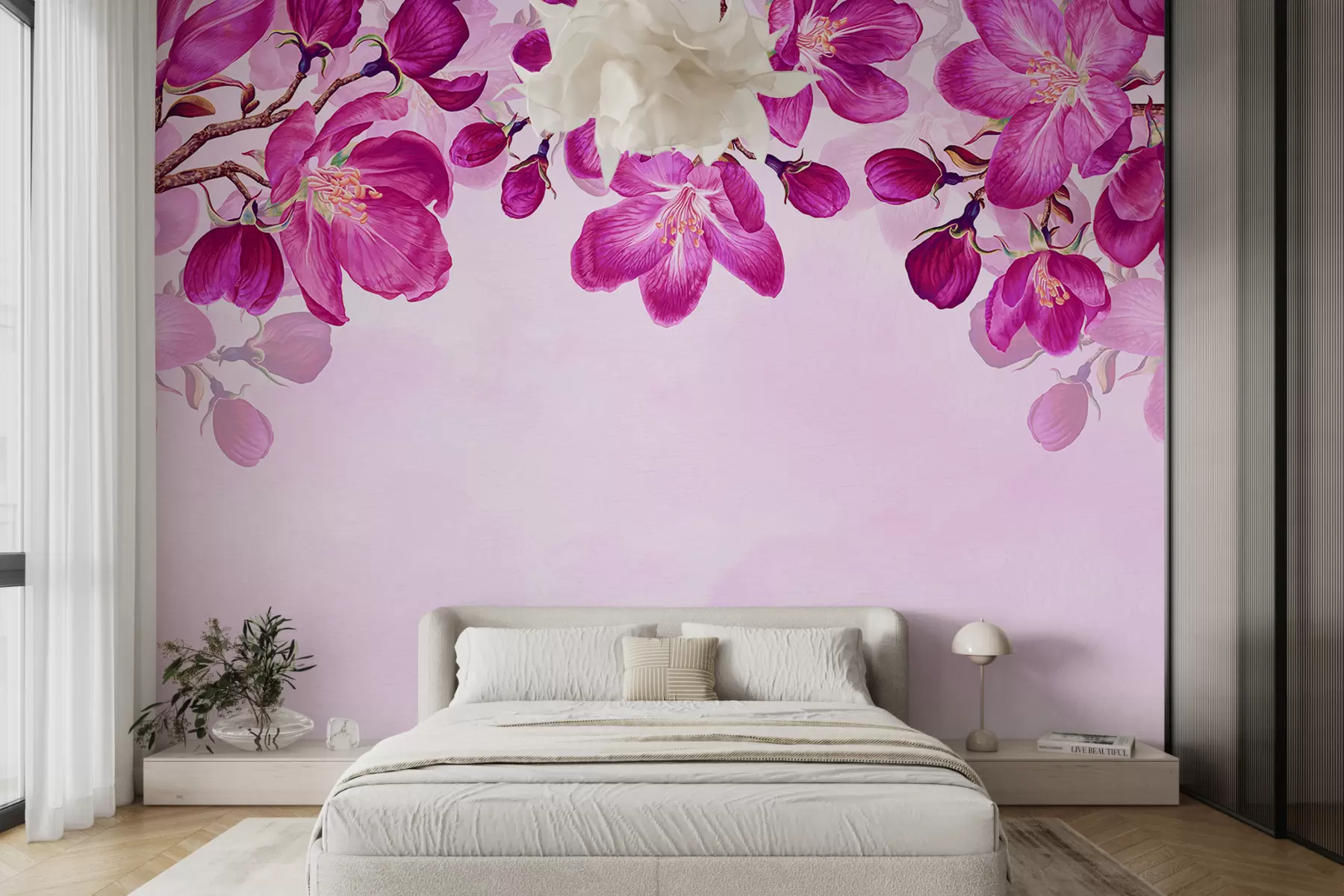 murales de pared ramas con flores rosas w08108