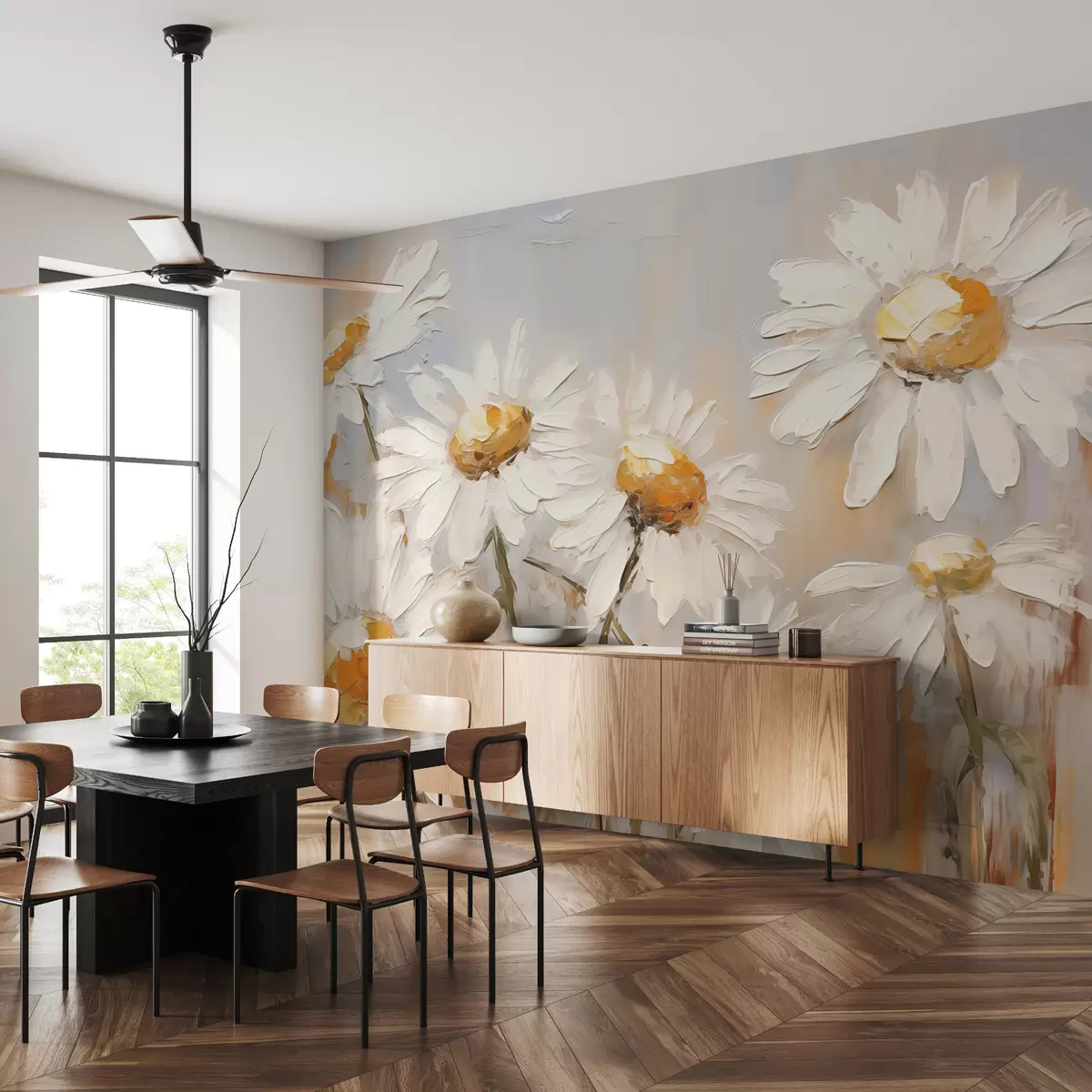 murales de pared Cuadro al óleo de grandes margaritas blancas. w08126