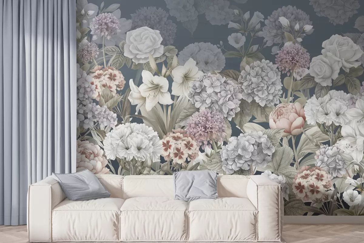 murales de pared Mágico jardín de verano sobre un fondo azul. w08140v1