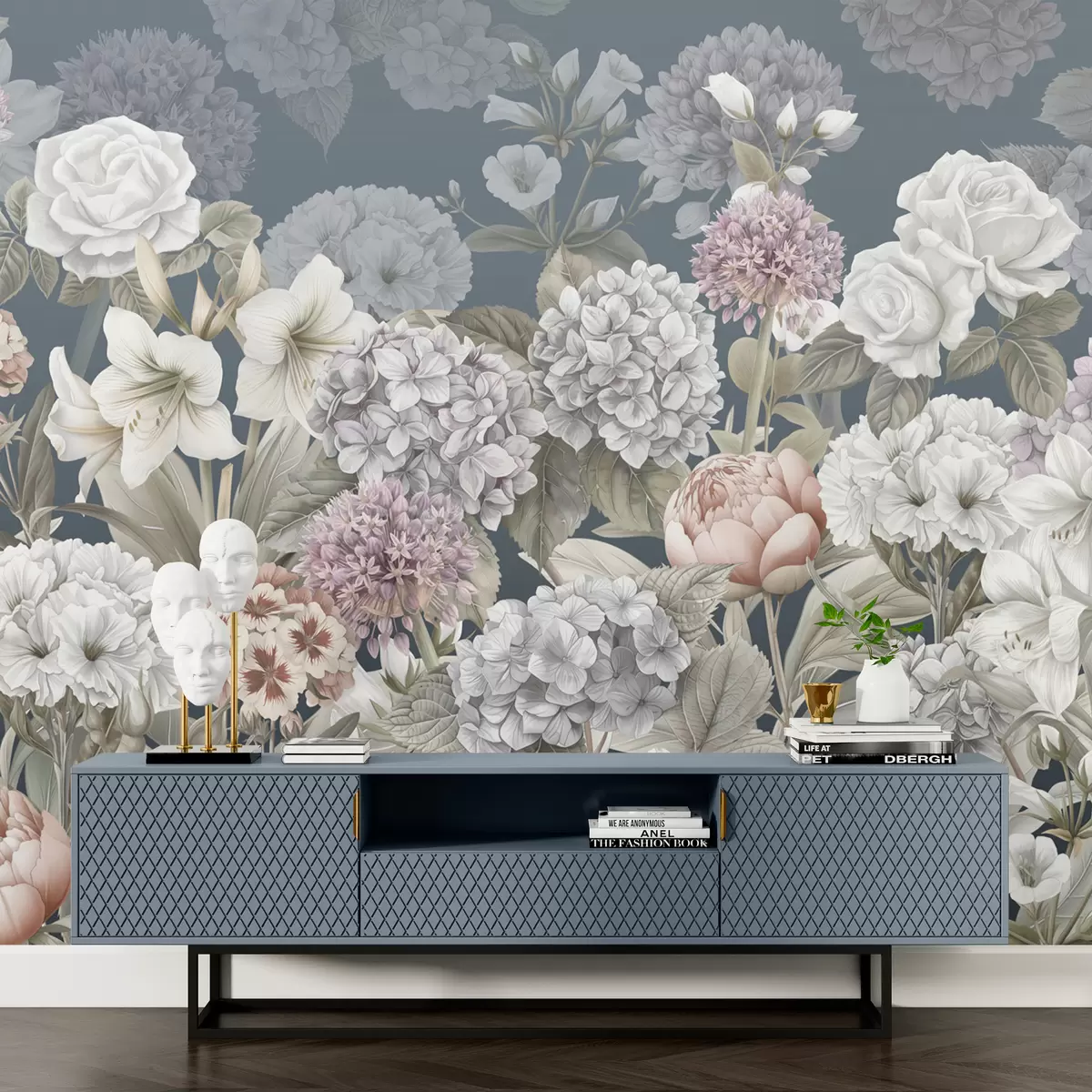 murales de pared Mágico jardín de verano sobre un fondo azul. w08140v1