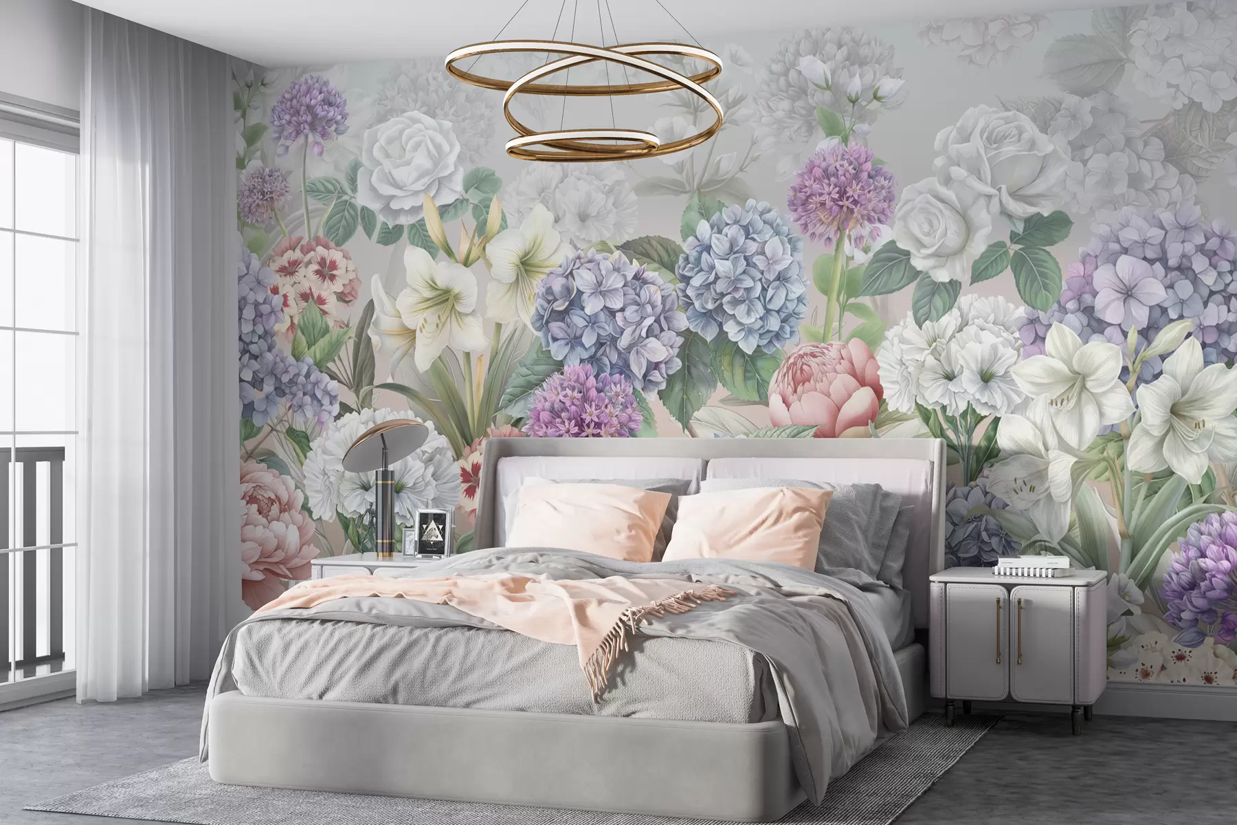 murales de pared Mágico jardín de verano con flores en colores pastel w08140v3