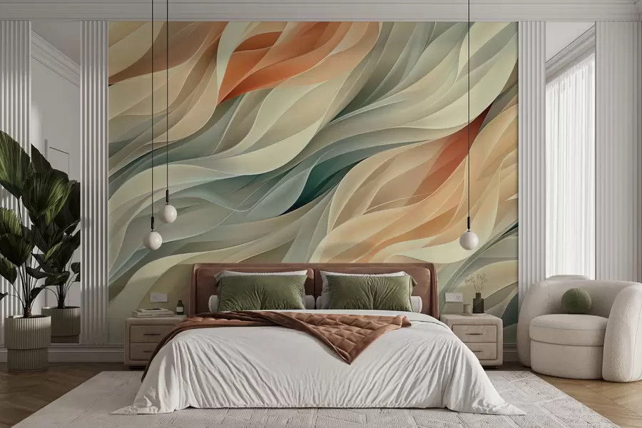 murales de pared Fascinante diseño abstracto con suaves ondas pastel en colores cálidos w01335v1