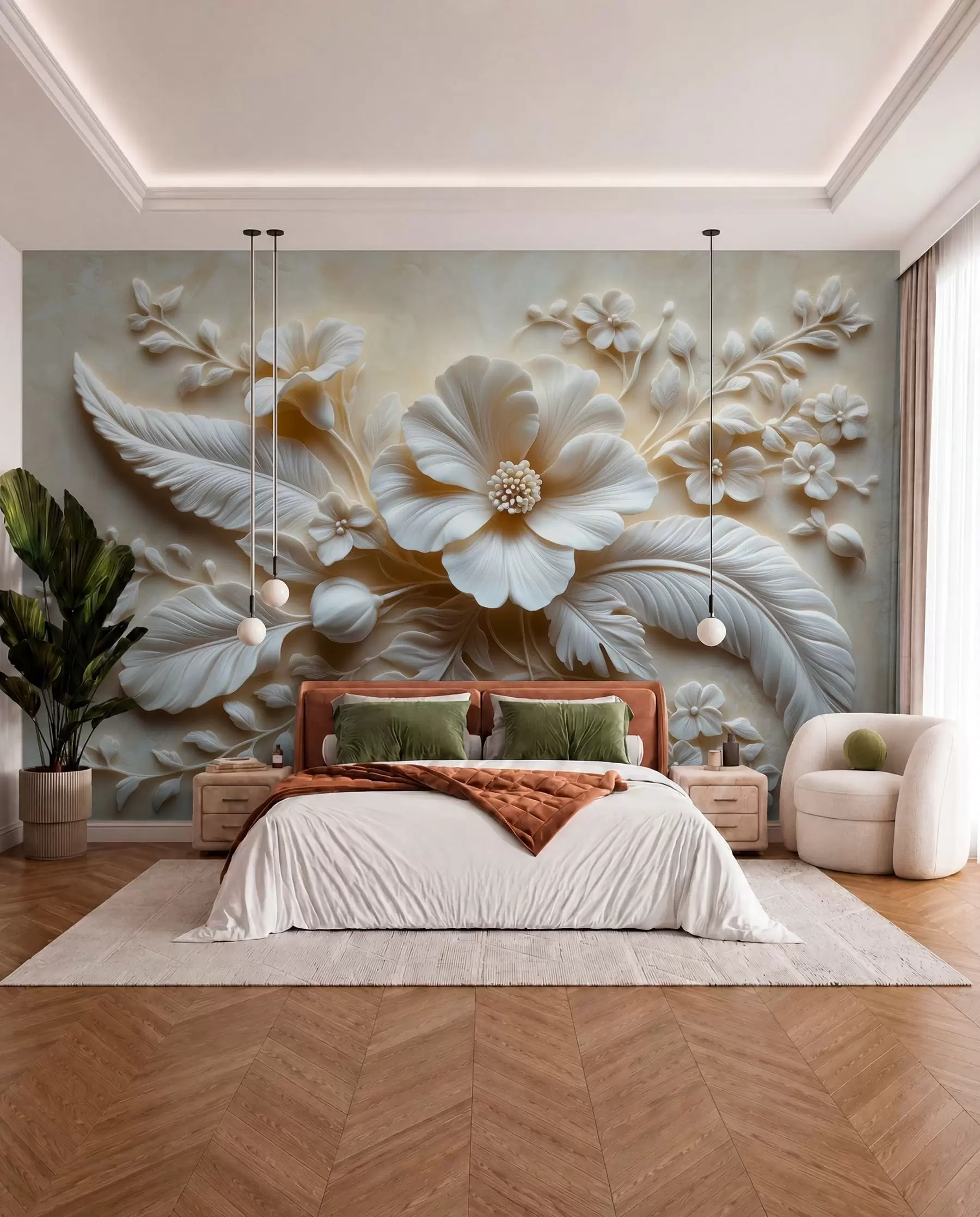 murales de pared Pétalos y plumas esculturales w01340