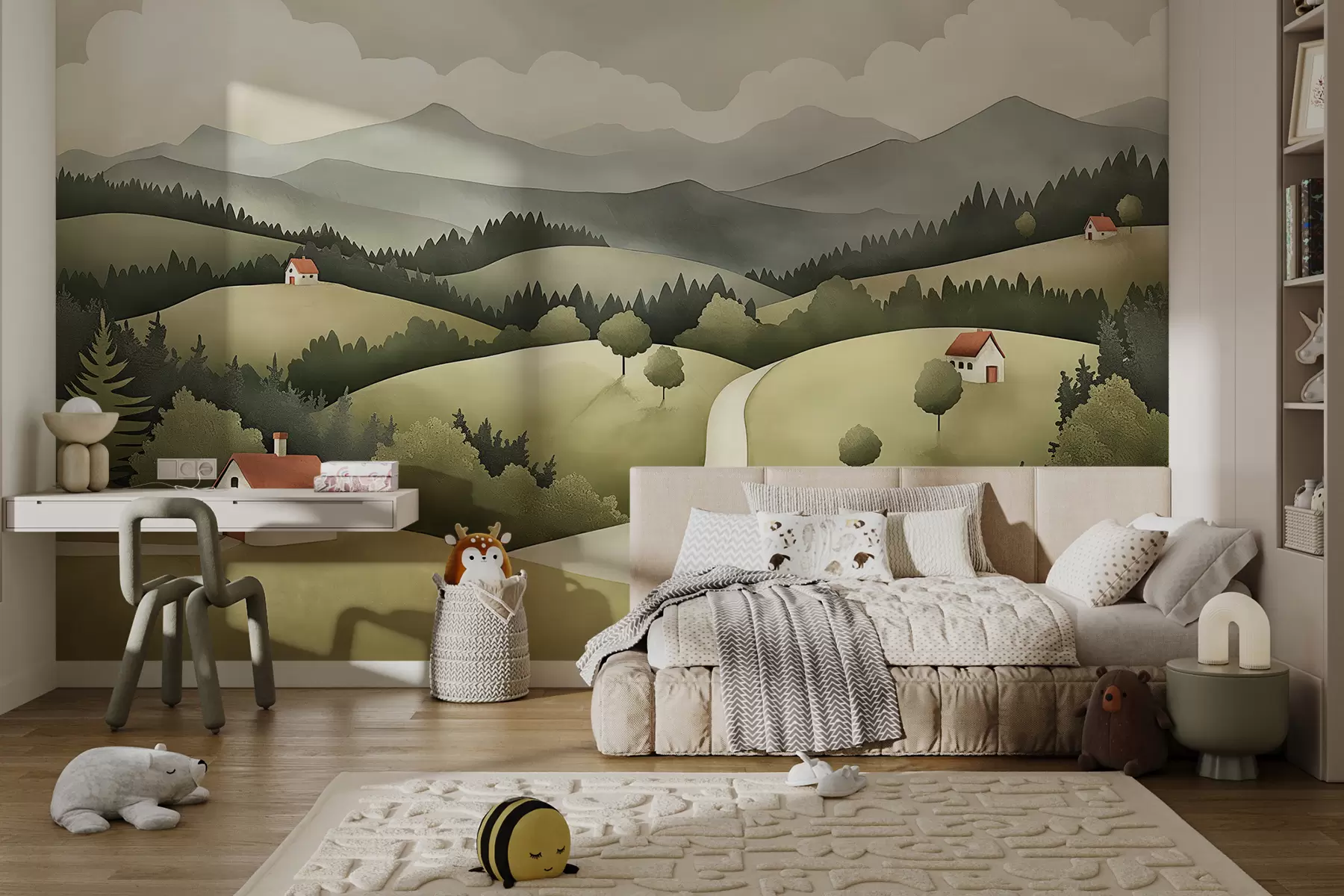 murales de pared paisaje pintado con casas w01377