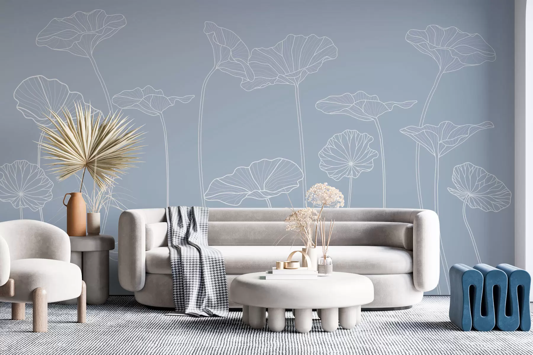 murales de pared Hojas de nenúfar color azul minimalismo nueva tendencia w08209v4