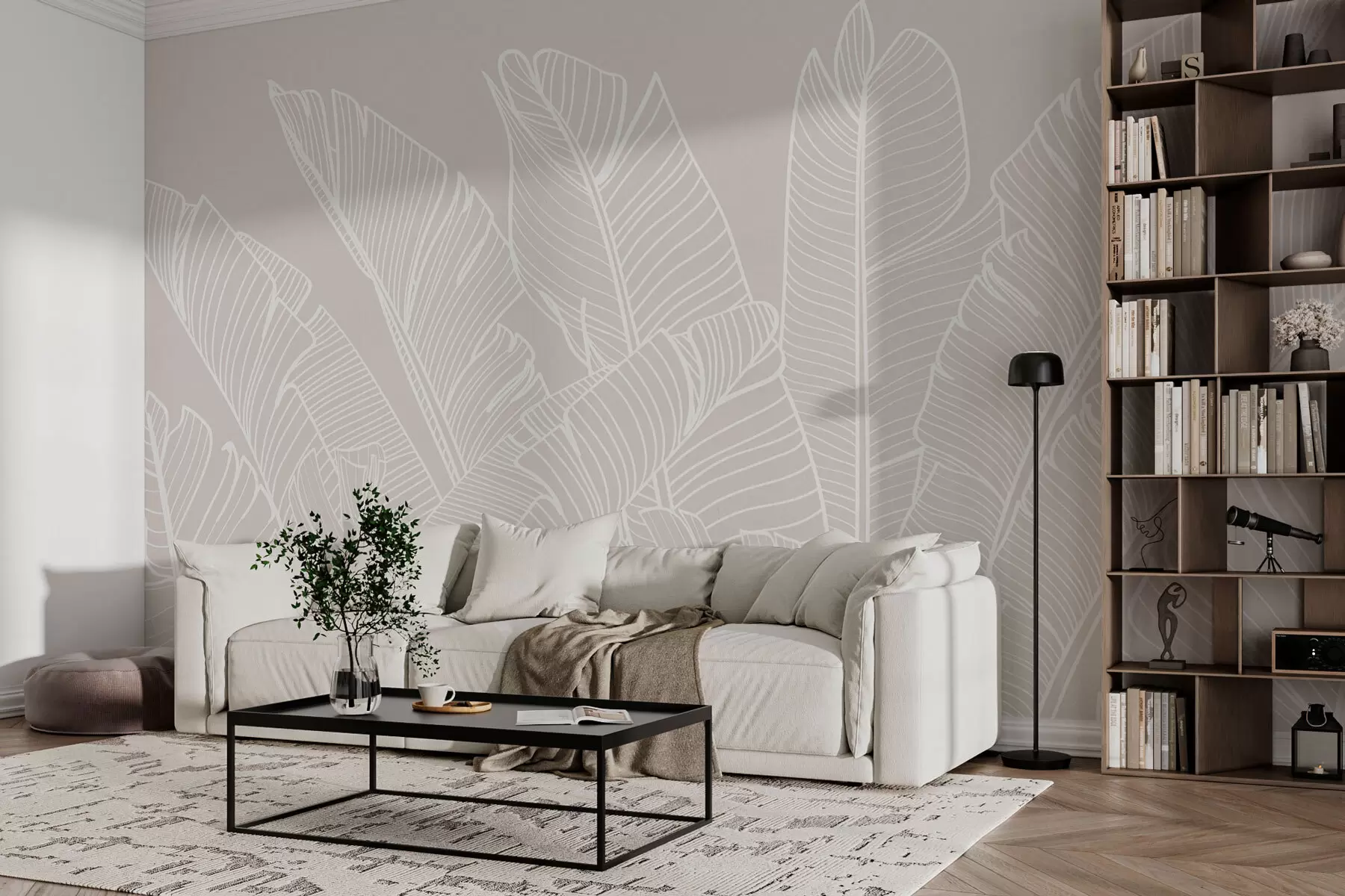 murales de pared Hojas de plátano tropical: minimalismo, nueva tendencia w08210