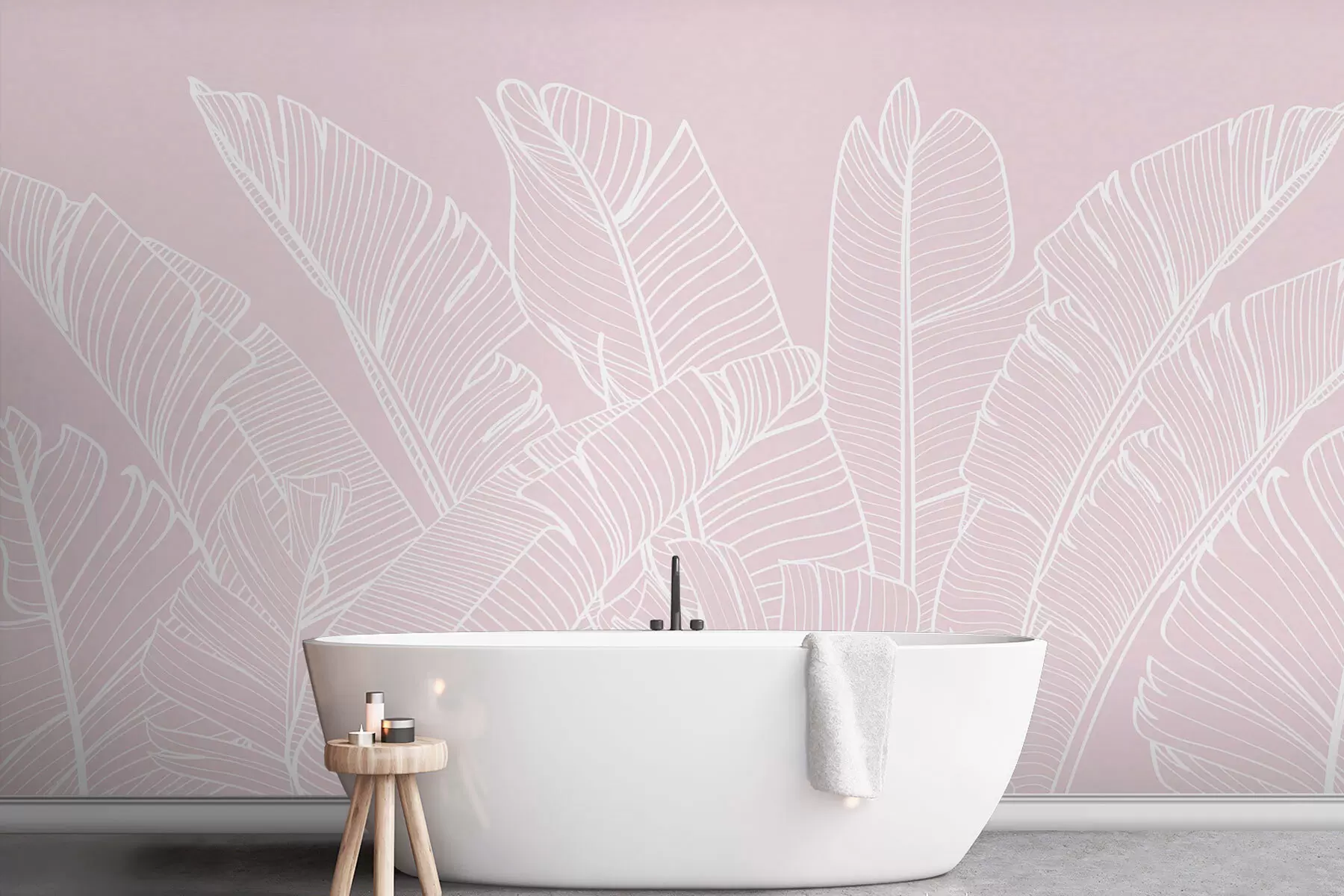 murales de pared Hojas de plátano tropical color rosa minimalismo nueva tendencia w08210v3