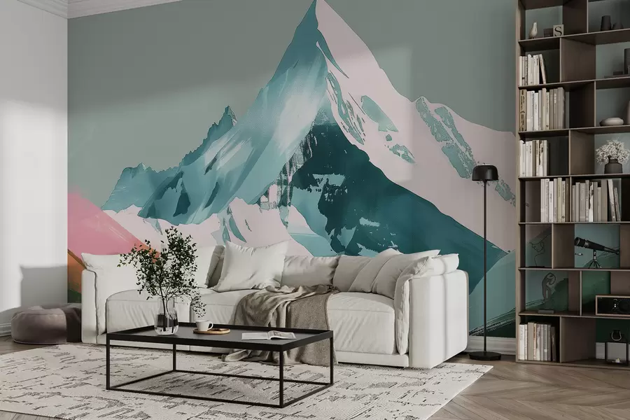 murales de pared Paisaje de montaña con acento rosa. w01394v1