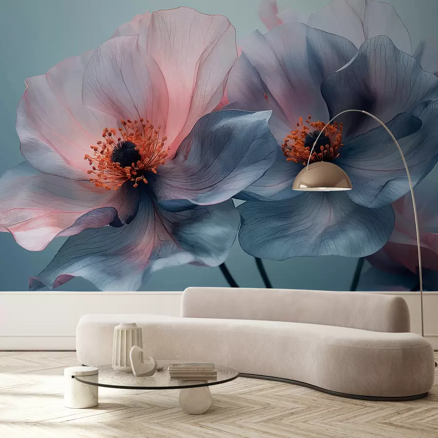 murales de pared Dos grandes magnolias, color azul, flores. w01411