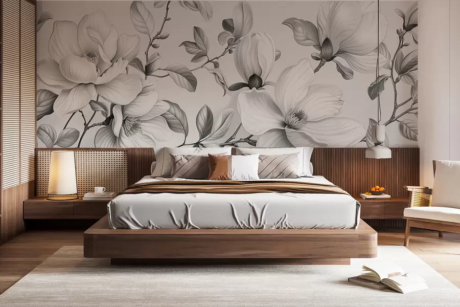 murales de pared Elegancia monocromática de magnolia w01429