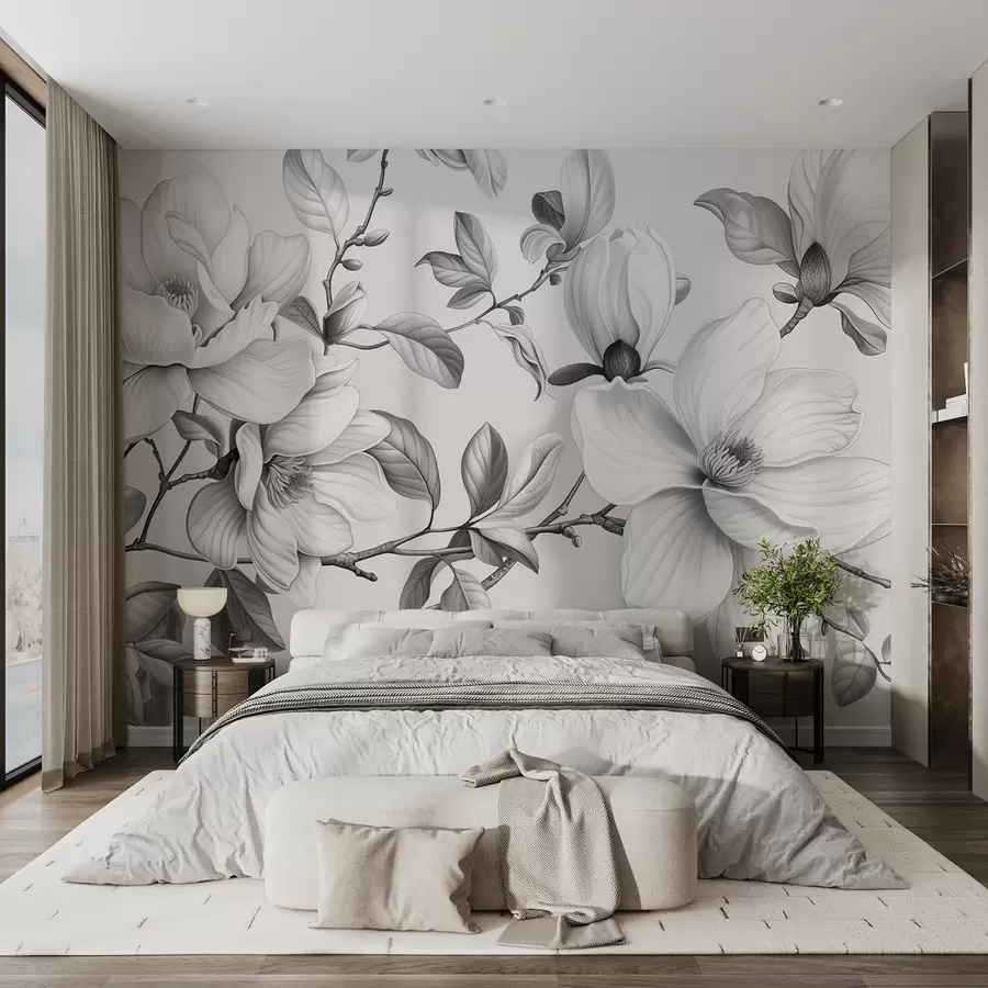 murales de pared Elegancia monocromática de magnolia w01429