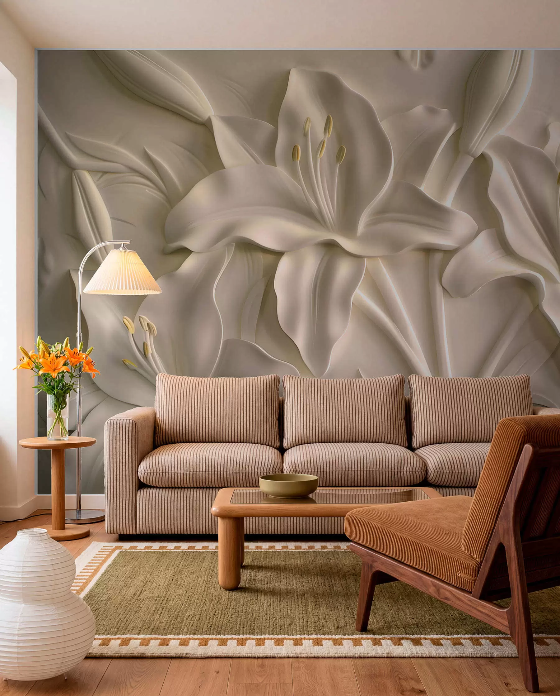 murales de pared Lirios marfil esculturales w01434