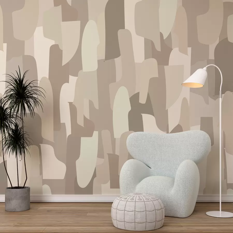 murales de pared Papel pintado de arte moderno abstracto en tonos beige que imita piezas de colores para un diseño interior elegante w00987