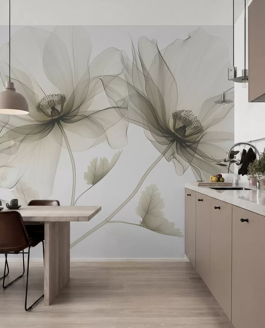 murales de pared Flores de tinta sepia w01482v2