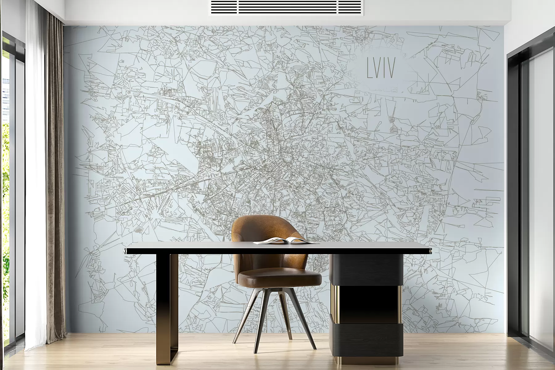 murales de pared Mural de pared con retrato de la ciudad de Lviv sobre fondo azul claro  w01023